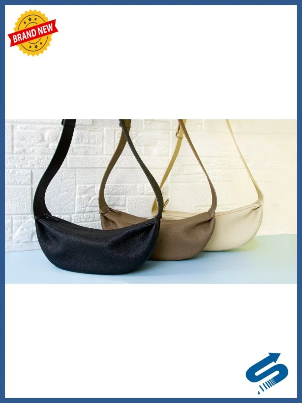 Genuine Leather Sling Bag Crossbody Women Minimalist Hobo w/ Wide Strap